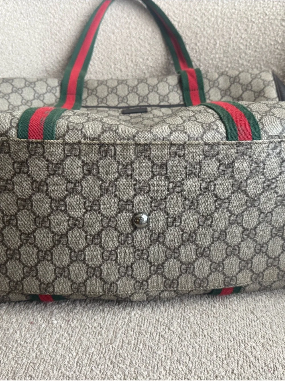 Gucci Beige Monogram Pet Travel Carrier with Green & Red Web Straps